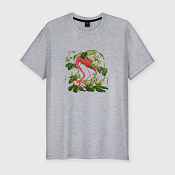 Мужская slim-футболка Фламинго акварель