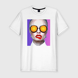 Мужская slim-футболка Портрет девушки в больших солнечных очках