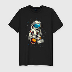 Футболка slim-fit Космонавт играет планетой как мячом, цвет: черный