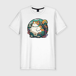 Футболка slim-fit Японский кот, цвет: белый