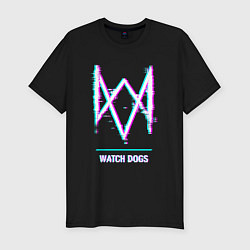 Футболка slim-fit Watch Dogs в стиле glitch и баги графики, цвет: черный