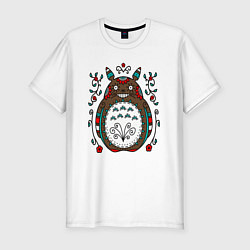 Футболка slim-fit Тоторо узор цветы, цвет: белый