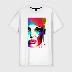 Футболка slim-fit Angelina Jolie - watercolor - sketch, цвет: белый