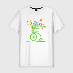 Мужская slim-футболка Винтажный велик с цветочками