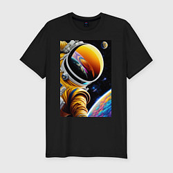 Футболка slim-fit Космонавт на орбите, цвет: черный