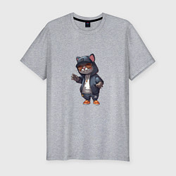 Футболка slim-fit Кот рэпер в очках, цвет: меланж