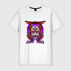 Футболка slim-fit Kitsune японское аниме маска, цвет: белый