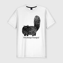 Футболка slim-fit Кот, который всегда голодный - мем, цвет: белый