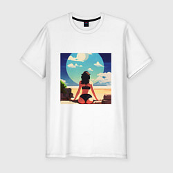 Мужская slim-футболка Девушка на пляже