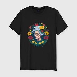 Мужская slim-футболка Модная бабушка в цветах