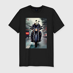 Футболка slim-fit Panda - cool biker - neural network, цвет: черный