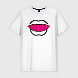 Мужская slim-футболка Губы абстракция, силуэт рта