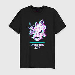 Футболка slim-fit Cyberpunk 2077 в стиле glitch и баги графики, цвет: черный