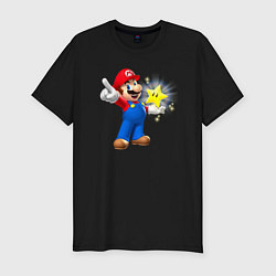 Мужская slim-футболка Марио держит звезду