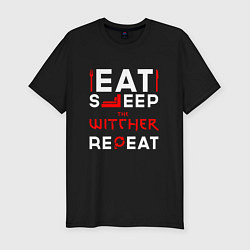 Мужская slim-футболка Надпись eat sleep The Witcher repeat