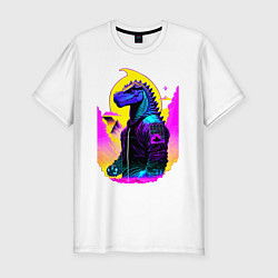Футболка slim-fit Cool dinosaur - cyberpunk - neural network, цвет: белый