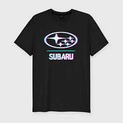 Футболка slim-fit Значок Subaru в стиле glitch, цвет: черный