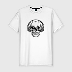 Футболка slim-fit Лысый череп в очках, цвет: белый