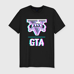 Футболка slim-fit GTA в стиле glitch и баги графики, цвет: черный