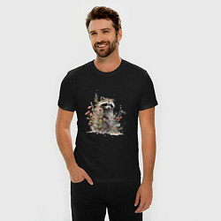 Футболка slim-fit Акварельный милый енот, цвет: черный — фото 2