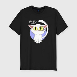 Мужская slim-футболка Судзумэ закрывающая двери: Котик белый
