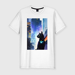 Футболка slim-fit Black cat - a resident of the metropolis - New Yor, цвет: белый