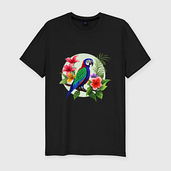 Мужская slim-футболка Попугай среди цветов
