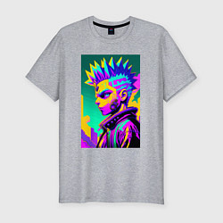 Футболка slim-fit Bart Simpson - cyberpunks not dead - motto, цвет: меланж