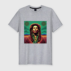 Мужская slim-футболка Digital Art Bob Marley in the field