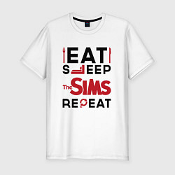 Футболка slim-fit Надпись: eat sleep The Sims repeat, цвет: белый