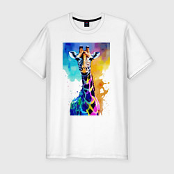 Мужская slim-футболка Маленький жирафёнок - Африка - акварель