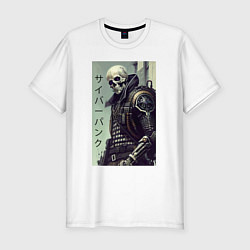 Футболка slim-fit Cool skeleton - cyberpunk - hieroglyphs, цвет: белый