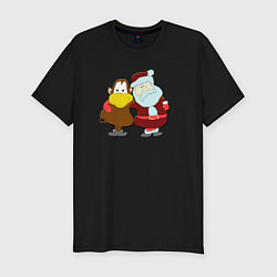 Футболка slim-fit Monkey Chi and Santa Claus, цвет: черный