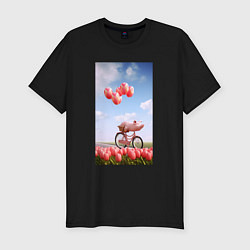 Футболка slim-fit Поросенок на велосипеде, цвет: черный