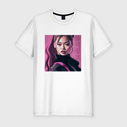 Футболка slim-fit Blackpink Jennie рисунок портрет, цвет: белый