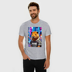 Футболка slim-fit Cool capybara - urban style - neural network, цвет: меланж — фото 2