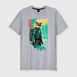 Футболка slim-fit Лис-геолог - нейросеть, цвет: меланж