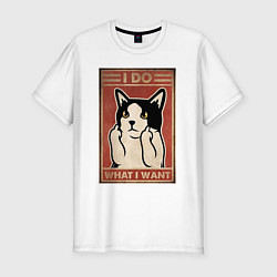 Футболка slim-fit I do what I want кот и фак, цвет: белый