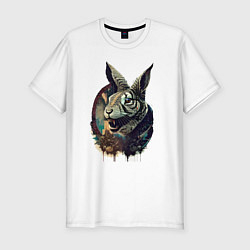 Футболка slim-fit Свирепый зайчара - нейросеть, цвет: белый