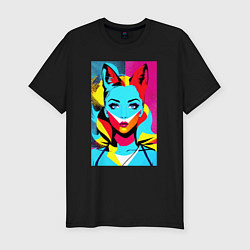 Футболка slim-fit Fox girl - pop art - neural network, цвет: черный