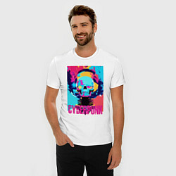 Футболка slim-fit Cool skull - cyberpunk - pop art, цвет: белый — фото 2