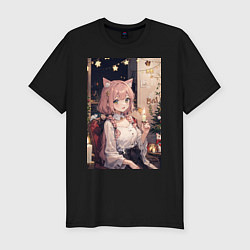 Футболка slim-fit New Years cat girl, цвет: черный