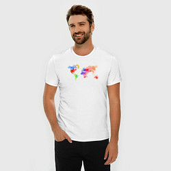 Футболка slim-fit Карта мира - акварель, цвет: белый — фото 2