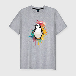 Футболка slim-fit Красочный пингвин, цвет: меланж