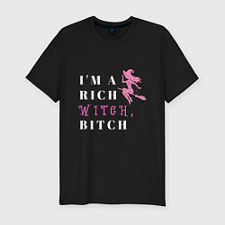 Футболка slim-fit Надпись Im a rich witch bitch, цвет: черный