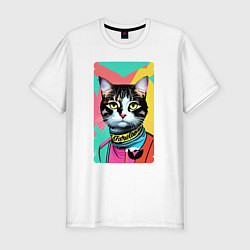 Мужская slim-футболка Pop art cat - neural network