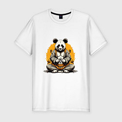 Футболка slim-fit Панда на медитации, цвет: белый