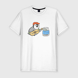 Футболка slim-fit Воробей гитарист собирает донаты, цвет: белый