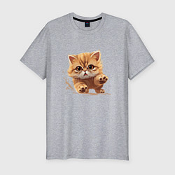 Футболка slim-fit Рыжий бегущий котик, цвет: меланж