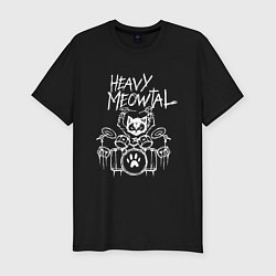 Футболка slim-fit Heavy Meowtal - кошачья музыка, цвет: черный